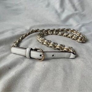 Vintage Gucci White Leather and Gold Chain Belt 1980’s